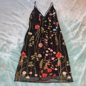 Brand New- floral embroidered black mini dress M